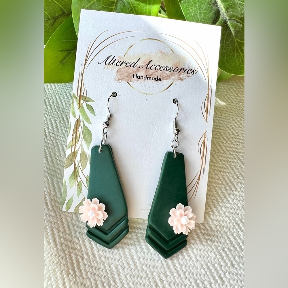 2/$30 Pink Floral Arrow Earrings